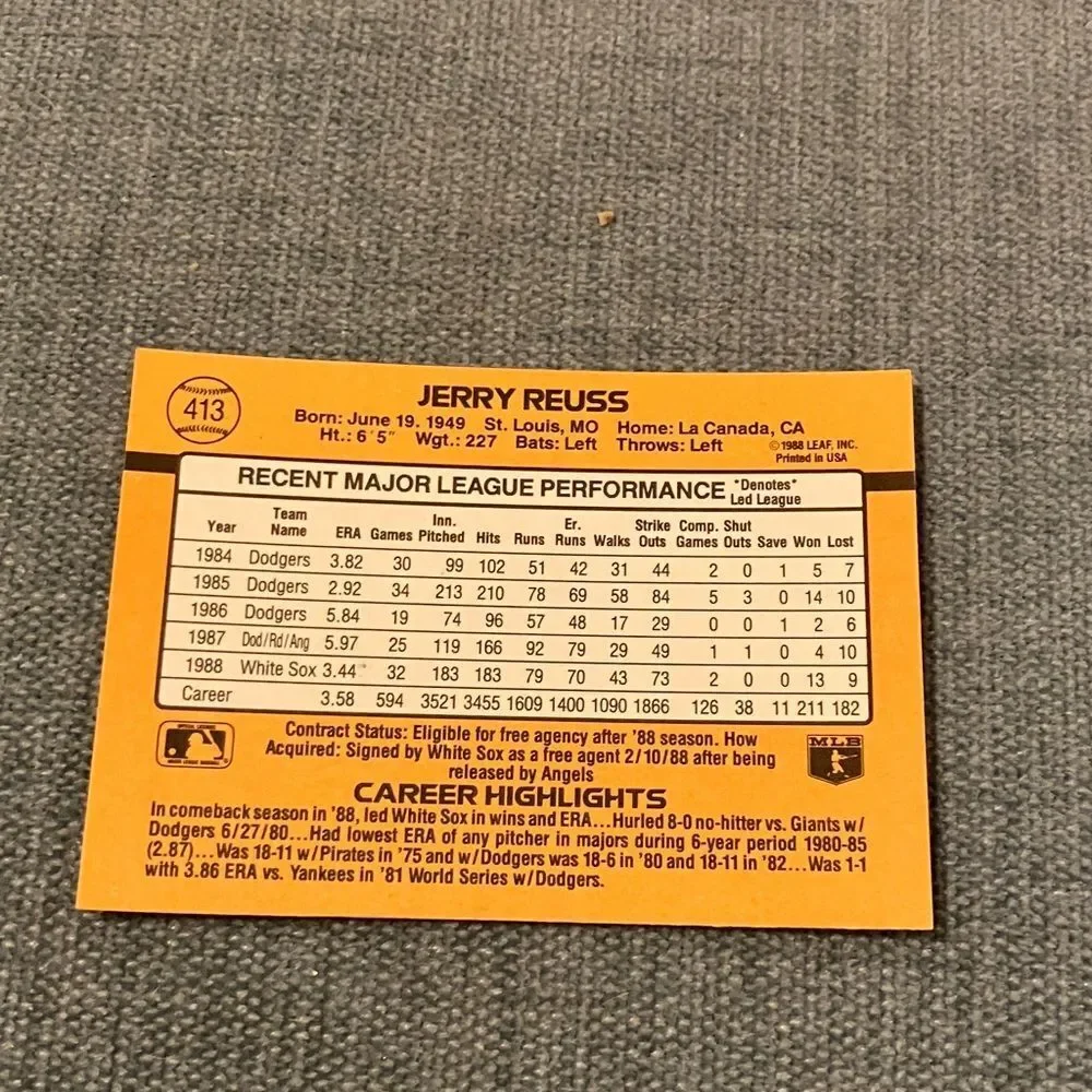 1989 Donruss Chicago White Sox Baseball Card Trading Card